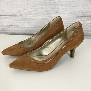 Anne Klein Suede Heels Falla 10 Camel Tan Shoes iFlex Kitten Classic Slip On